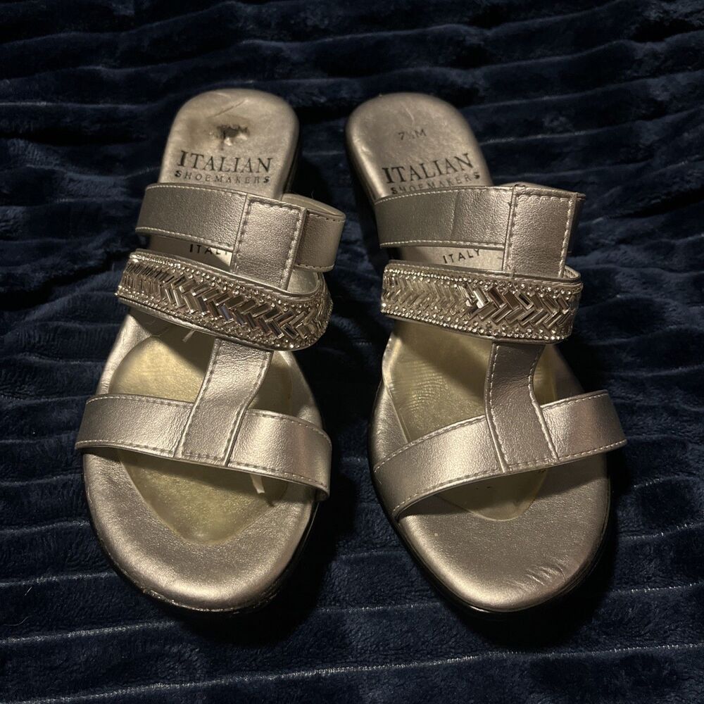 Italian Shoemakers Platform Wedges Women’s Silver Size 7.5M Bling